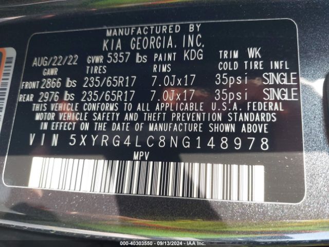 5XYRG4LC8NG148978 KIA SORENTO LX