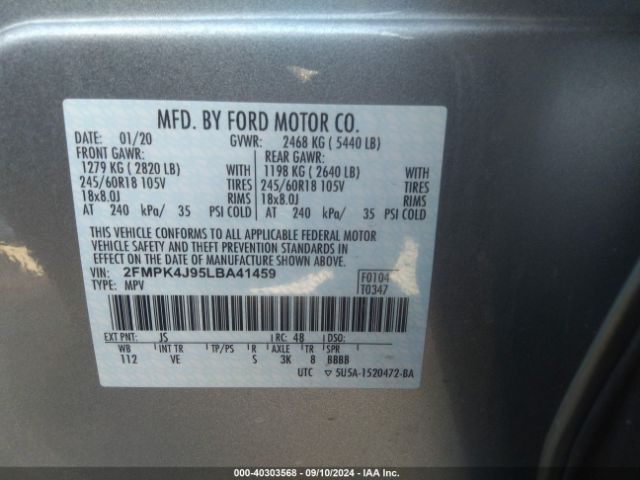 2FMPK4J95LBA41459 Ford EDGE SEL