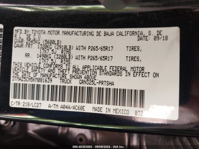 3TMAZ5CN5KM081639 Toyota Tacoma Trd Sport