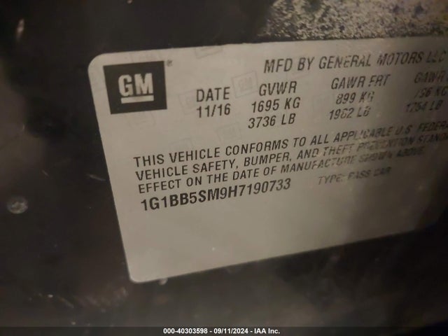 Chevrolet Cruze Ls Manual 2017 1G1BB5SM9H7190733 Image 9