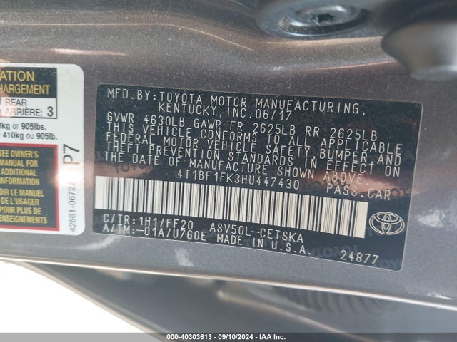 Toyota CAMRY SE 2017 4T1BF1FK3HU447430 Image 9