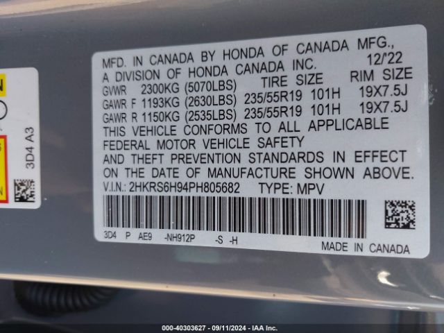 2HKRS6H94PH805682 Honda Cr-v Hybrid Sport Touring