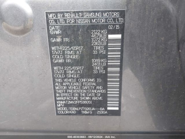 KNMAT2MV2FP538051 Nissan ROGUE S