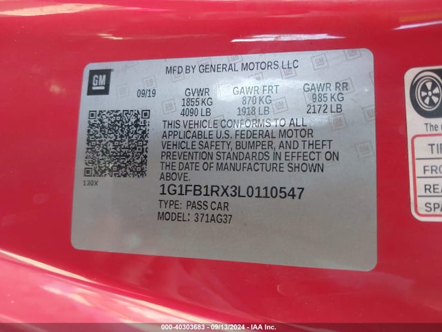 Chevrolet Camaro Rwd  1lt 2020 1G1FB1RX3L0110547 Image 9