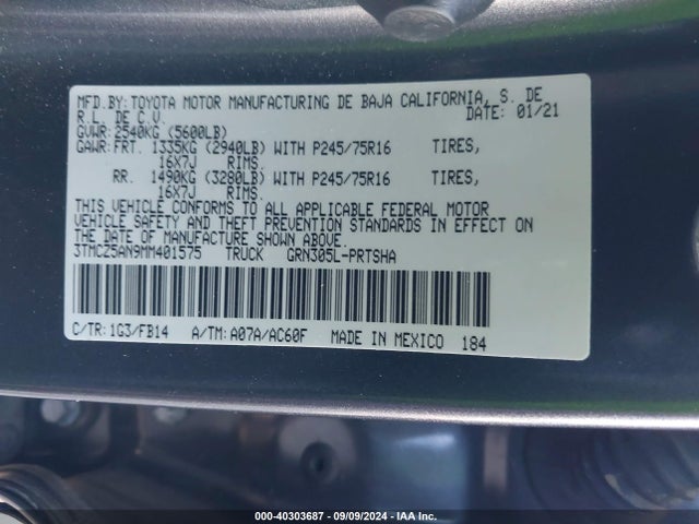 Toyota Tacoma Sr V6 2021 3TMCZ5AN9MM401575 Image 9