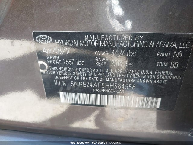 Hyundai Sonata 2017 5NPE24AF8HH584558 Image 9