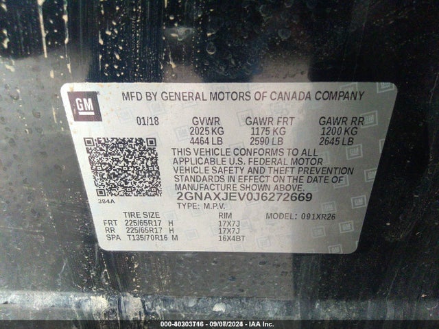 Chevrolet EQUINOX LT 2018 2GNAXJEV0J6272669 Image 9