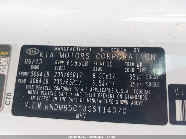 KIA SEDONA LX 2016 KNDMB5C13G6114370 Image 9