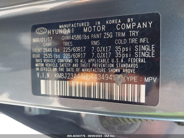 Hyundai TUCSON SE 2017 KM8J23A44HU443494 Image 9
