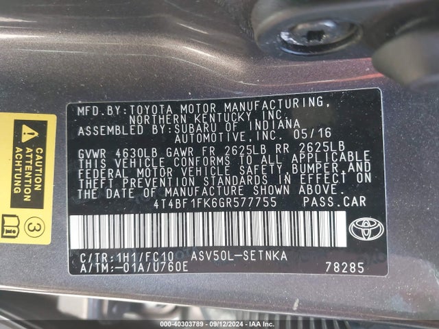 Toyota CAMRY LE 2016 4T4BF1FK6GR577755 Image 9