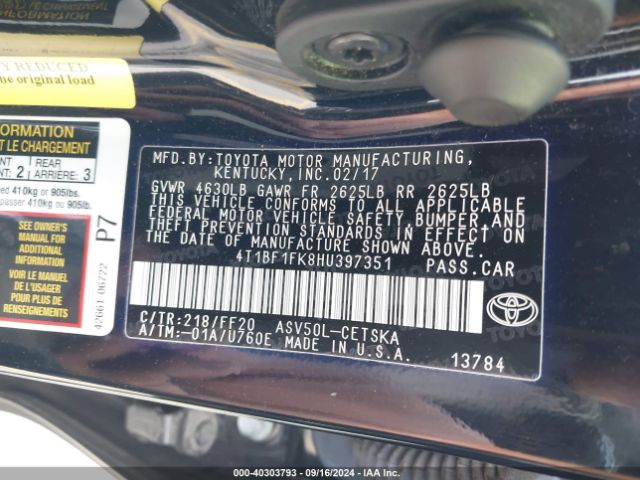 4T1BF1FK8HU397351 Toyota CAMRY SE