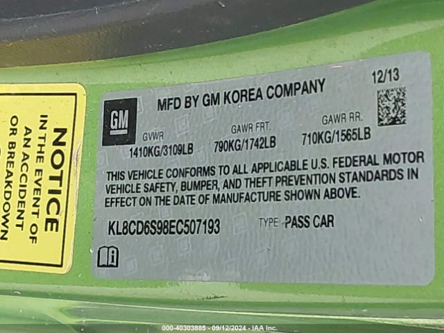 KL8CD6S98EC507193 Chevrolet Spark 1lt Auto
