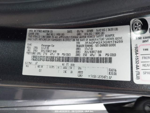 3FADP4GX3GM174259 Ford FIESTA ST