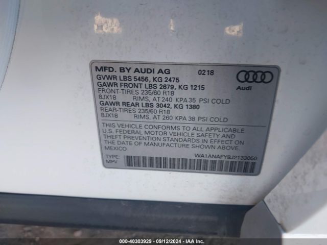 WA1ANAFY8J2133050 Audi Q5 2.0t Premium/2.0t Tech Premium