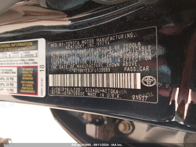 Toyota Avalon Xle Touring 2015 4T1BK1EB3FU139569 Image 9