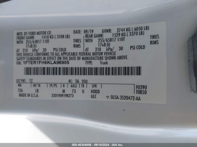 1FTER1FH6KLA98905 Ford Ranger Xlt