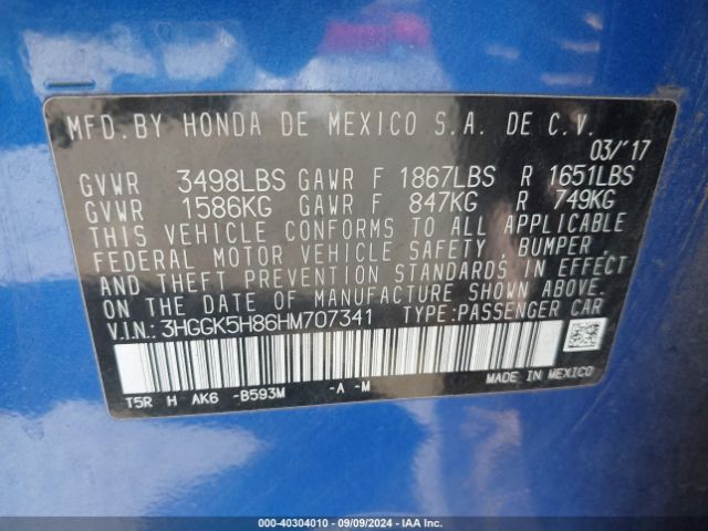 3HGGK5H86HM707341 Honda Fit Ex-l