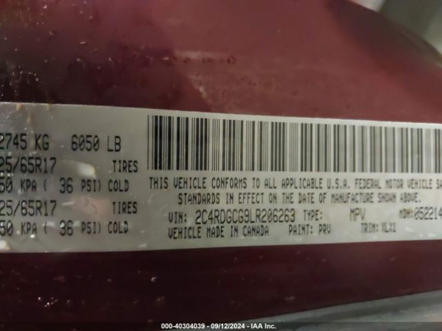 2C4RDGCG9LR206263 Dodge Grand Caravan Sxt