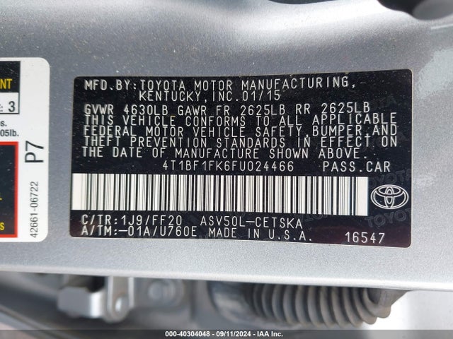 Toyota CAMRY SE 2015 4T1BF1FK6FU024466 Image 9