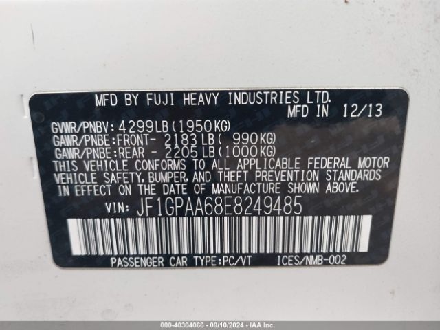 JF1GPAA68E8249485 Subaru Impreza 2.0i