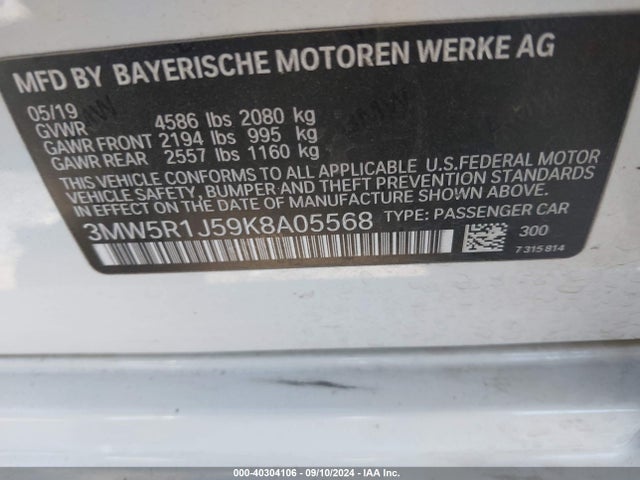 3MW5R1J59K8A05568 BMW 330I