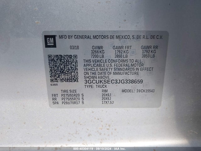 Chevrolet Silverado 1500 1lz 2018 3GCUKSEC3JG338659 Image 9