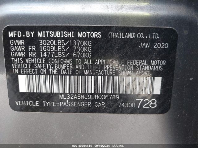 ML32A5HJ9LH006789 Mitsubishi Mirage Gt/le