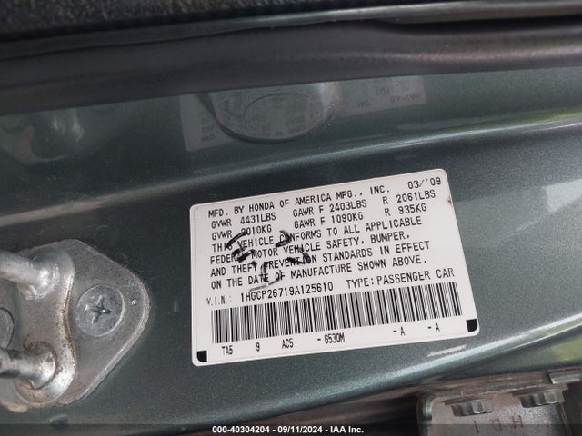 Продаж на аукціоні авто 2009 Honda Accord 2.4 Ex, vin: 1HGCP26719A125610, номер лоту: 40304204