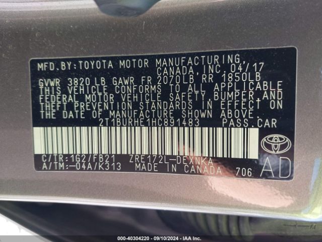 2T1BURHE1HC891483 Toyota COROLLA LE
