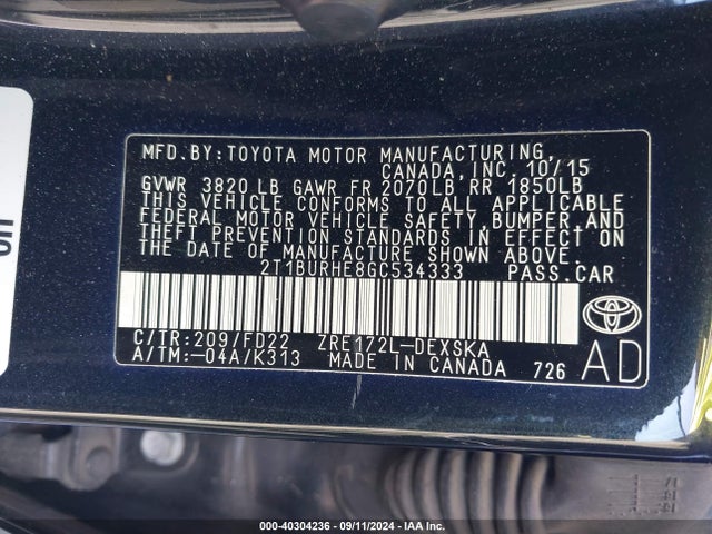 Toyota Corolla S W/special Edition Pkg 2016 2T1BURHE8GC534333 Image 9