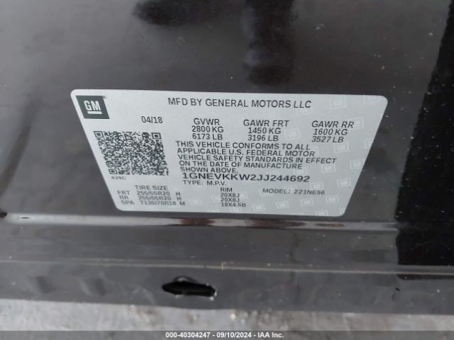1GNEVKKW2JJ244692 Chevrolet Traverse High Country