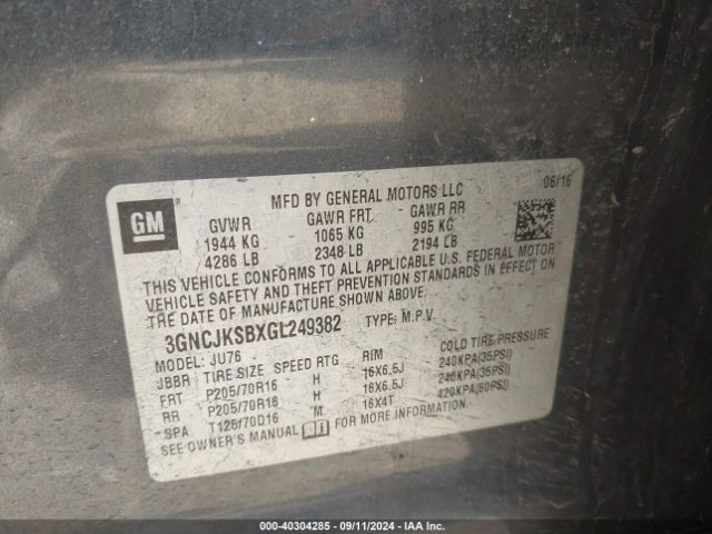 3GNCJKSBXGL249382 Chevrolet Trax 1ls