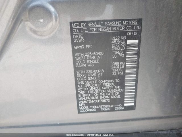 KNMAT2MV3GP718172 Nissan Rogue Sl