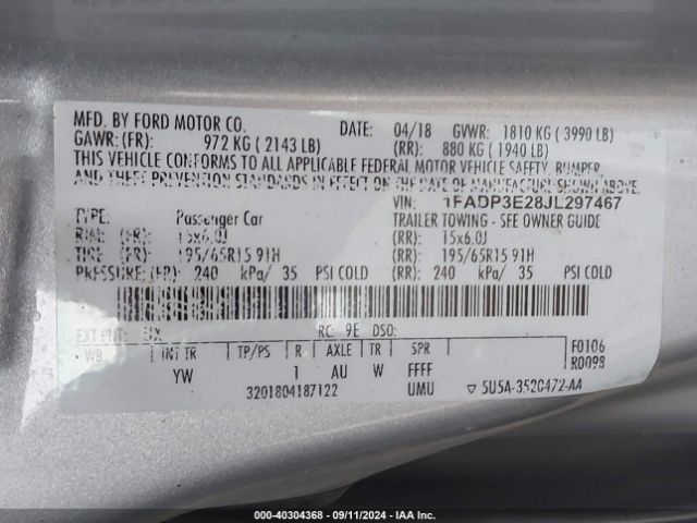 1FADP3E28JL297467 Ford FOCUS S