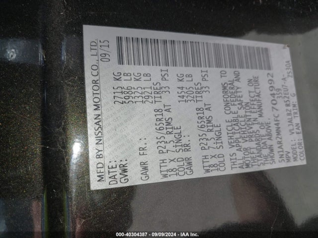 Nissan Pathfinder S 2015 5N1AR2MN4FC704992 Image 9