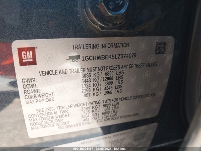 1GCRWBEK5LZ374079 Chevrolet Silverado 1500 2wd Double Cab Standard Bed Custom