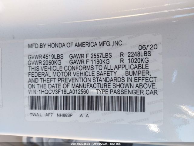 1HGCV3F18LA012560 Honda ACCORD HYBRID