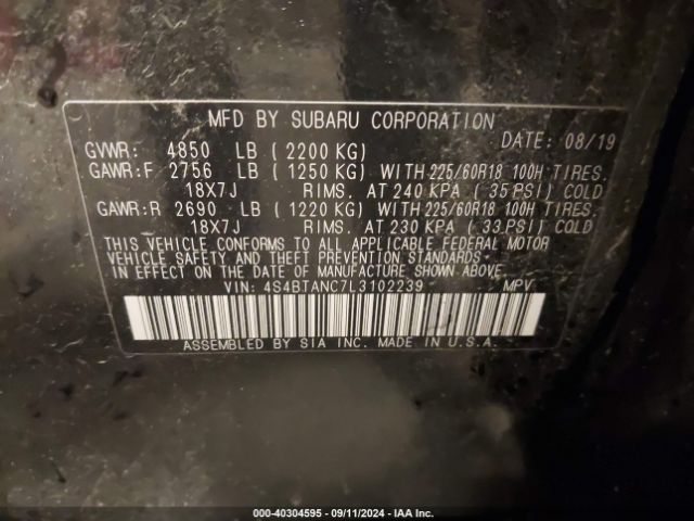 4S4BTANC7L3102239 Subaru Outback Limited