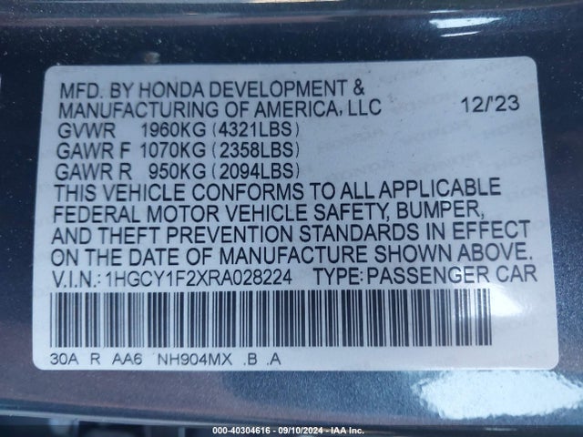 Honda ACCORD LX 2024 1HGCY1F2XRA028224 Image 9