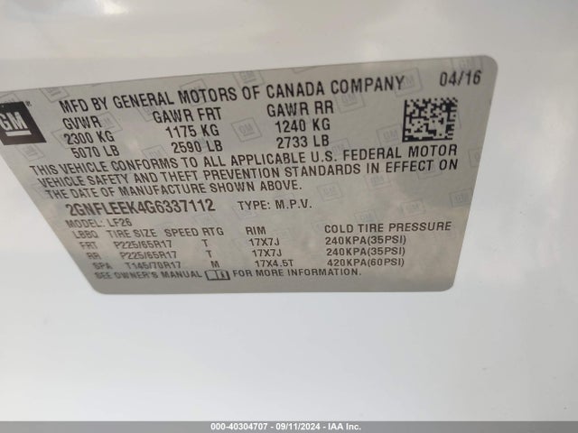 Chevrolet EQUINOX LS 2016 2GNFLEEK4G6337112 Image 9