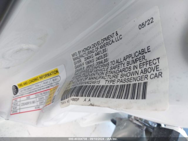 1HGCV3F91NA024915 Honda Accord Hybrid Touring