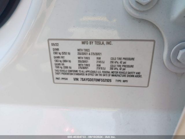 7SAYGDEF8NF552926 Tesla Model Y Performance Dual Motor All-wheel Drive