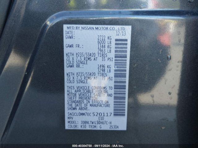 5N1CL0MM7EC520117 Infiniti Qx60 Hybrid