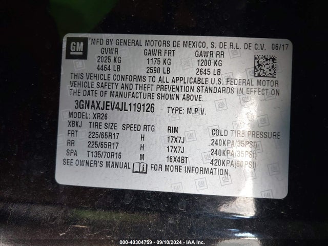 Chevrolet EQUINOX LT 2018 3GNAXJEV4JL119126 Image 9
