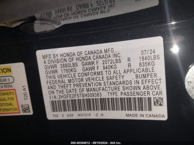 2HGFE2F57SH509383 Honda Civic Sport