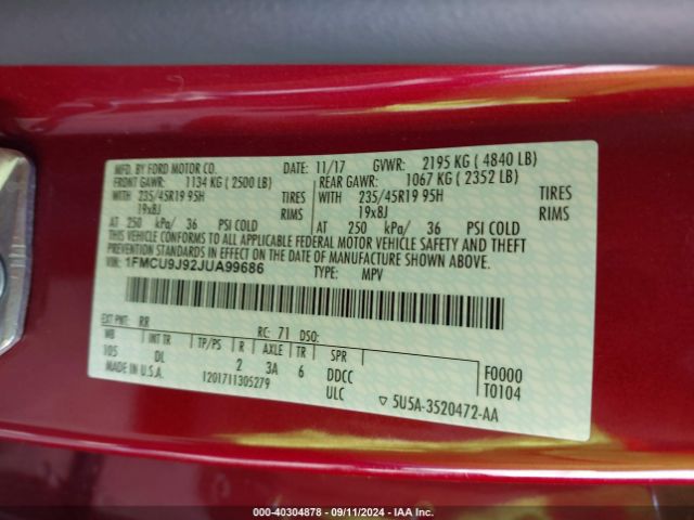 2018 FORD ESCAPE 1FMCU9J92JUA99686 Photo 8