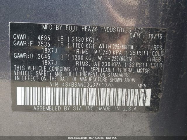 4S4BSANC3G3241020 Subaru Outback 2.5i Limited