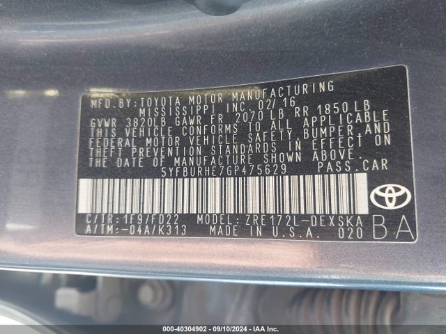 Toyota Corolla S Plus 2016 5YFBURHE7GP475629 Image 9