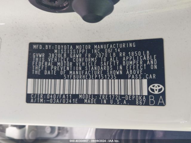 5YFBURHE3EP151235 Toyota COROLLA L