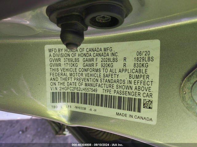 Honda Civic Lx 2020 2HGFC2F62LH557549 Image 9
